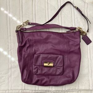 Coach Purple Leather Shoulder Bag with Adjustable Strap